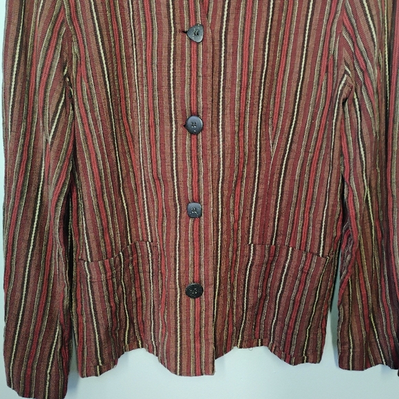 Marsh Landing Striped Linen Blend Button Down Top Lagenlook Artsy Size Medium - Picture 2 of 12
